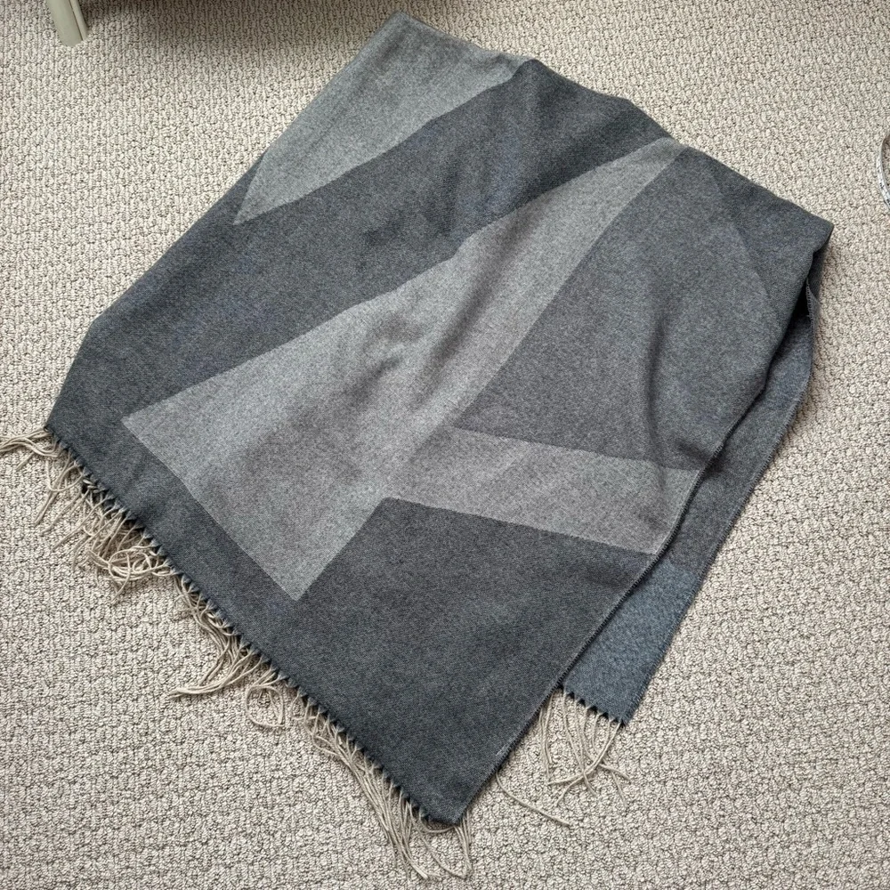 Macy's Gray Cream Blanket Scarf Cape with Fringe